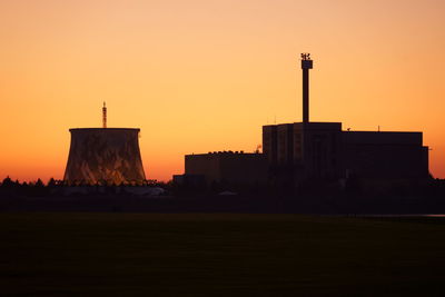 Silhouette of building against clear sky during sunset