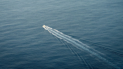 High angle view of sailboat in sea