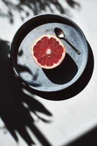 Directly above shot of grapefruit in plate