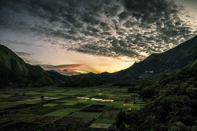 Scenic view of landscape against sky during sunset