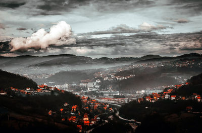 High angle view of townscape against sky