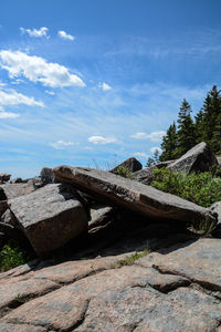Scenic view of natural granite slabs against sky