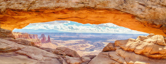 Panoramic view of rock formation against sky