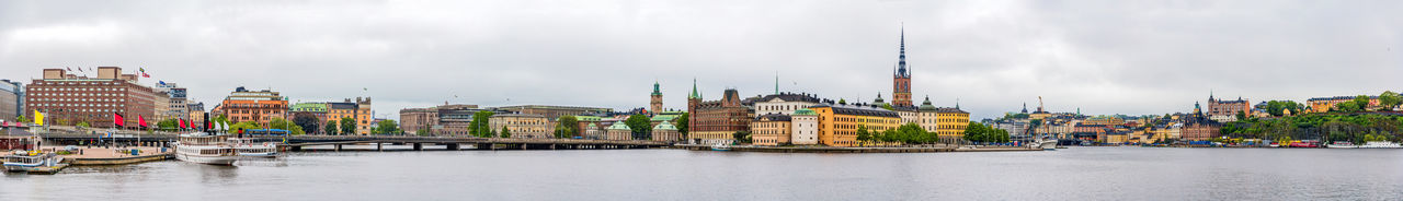 Panoramic view of buildings against cloudy sky