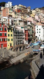 High angle view of buildings in town