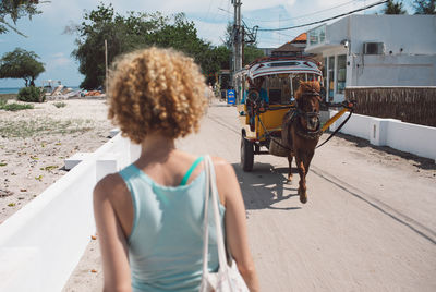 Rear view of woman against a carriage