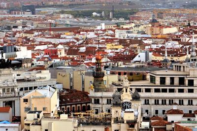 High angle view of buildings in city