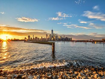 View of city at sunset