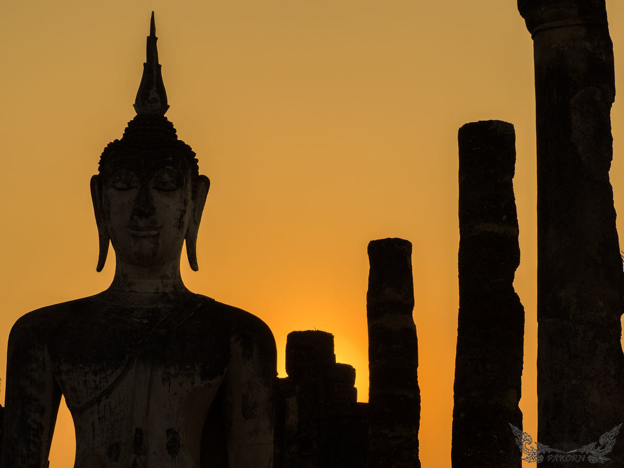 sunset, religion, famous place, silhouette, clear sky, architecture, built structure, sculpture, statue, place of worship, human representation, spirituality, history, travel destinations, building exterior, tourism, travel, international landmark, art and craft, sky