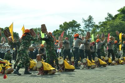 Group of folk musicians outdoors