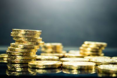 Close-up of coins on table