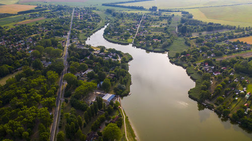 High angle view of river amidst trees