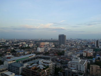 High angle view of buildings against sky in city