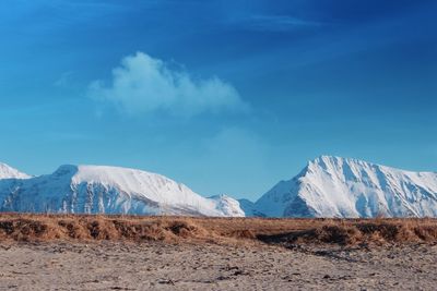 Scenic view of snowcapped mountains against sky