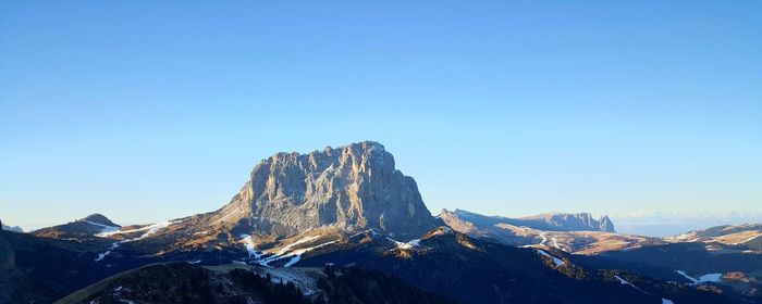 Scenic view of mountains against blue sky