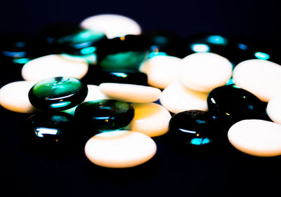High angle view of multi colored candies on table