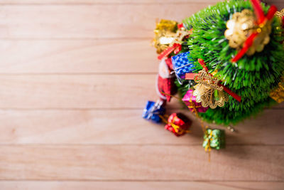 High angle view of christmas decoration on table