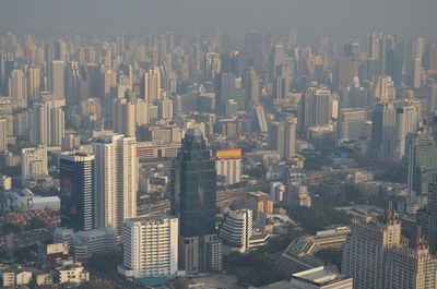 High angle view of modern buildings in city