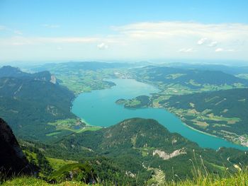 Aerial view of mountains against sky