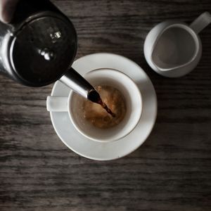 High angle view of breakfast on table