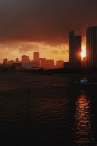 City skyline at sunset