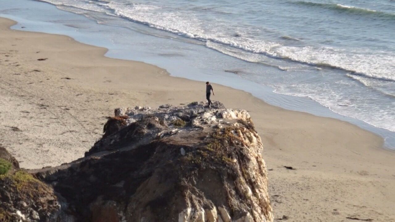 REAR VIEW OF MAN ON SHORE