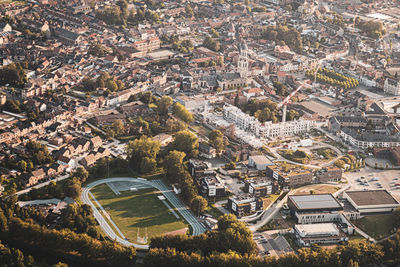 High angle view of townscape by road in city