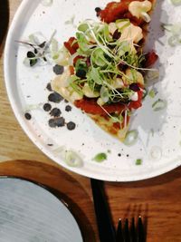 High angle view of salad in plate on table