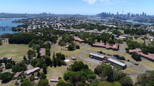 High angle view of street amidst buildings in city