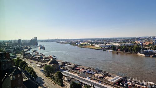 High angle view of city at waterfront