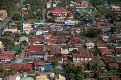 High angle view of buildings in city