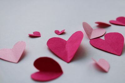 Close-up of heart shapes on white background