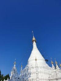 Low angle view of temple building against clear blue sky