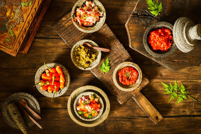 High angle view of food on table