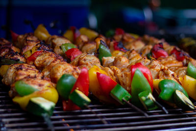 Close-up of meat on barbecue