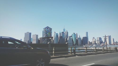 Cityscape against clear sky