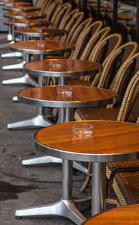 Empty chairs and tables in cafe