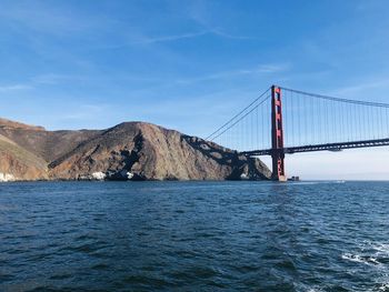 View of suspension bridge over sea