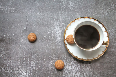 High angle view of coffee on table