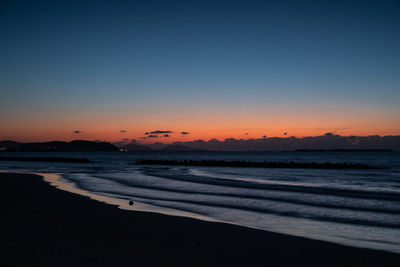 Scenic view of sea against clear sky during sunset