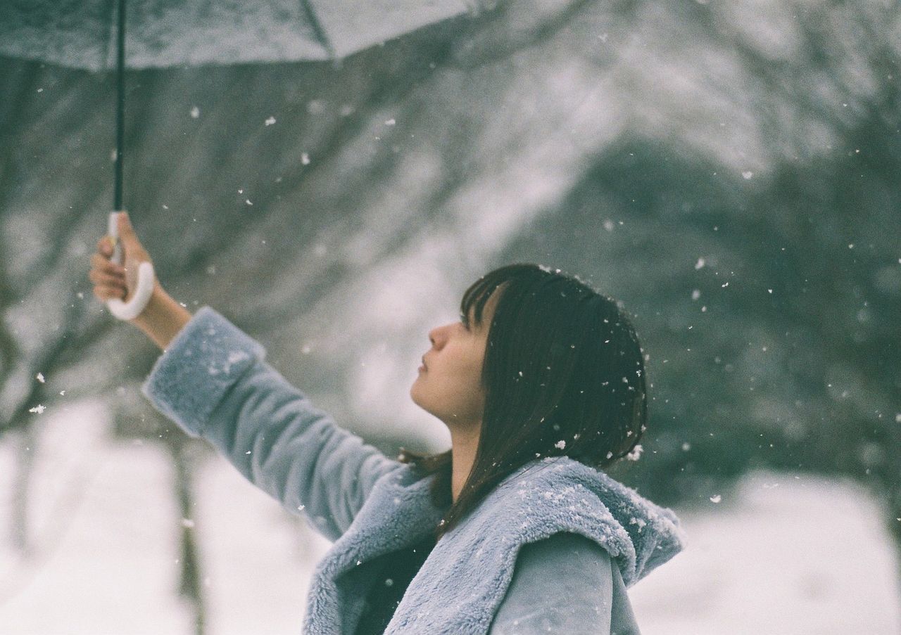 FULL LENGTH PORTRAIT OF WOMAN IN SNOW COVERED WITH MOUTH