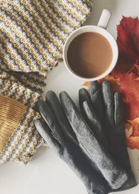 High angle view of coffee on table