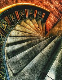 High angle view of spiral stairs