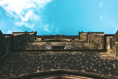 Low angle view of brick wall against sky