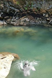 Waves splashing on rocks