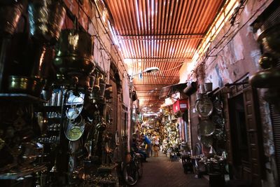 Panoramic shot of illuminated market stall