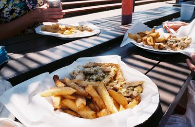 Close-up of food served on table