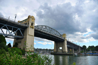 Low angle view of bridge over river against sky