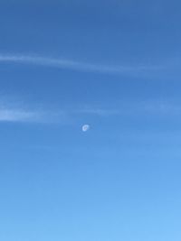 Low angle view of moon against clear blue sky