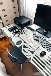 High angle view of laptop on table